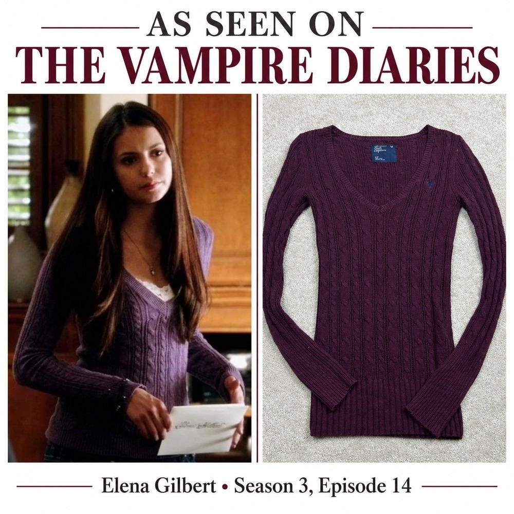 ASO Elena Gilbert American Eagle Cable Knit Sweater Womens S Purple TVD Y2K